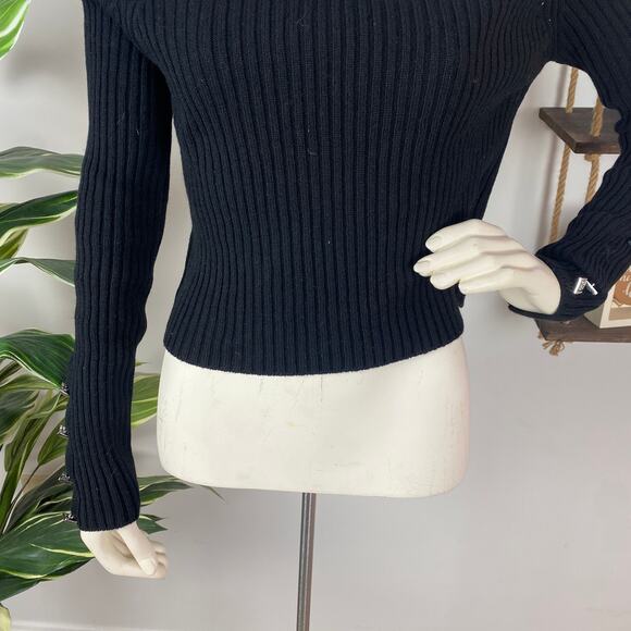 Giuseppe di Morabito Black Cold Shoulder Chain Sweater Top - Picture 3 of 8